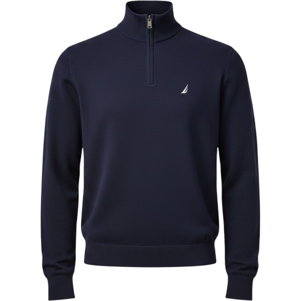 Nautica Mens Navy Blue Quarter Zip Pullover Sweater Mock Neck Logo Small
